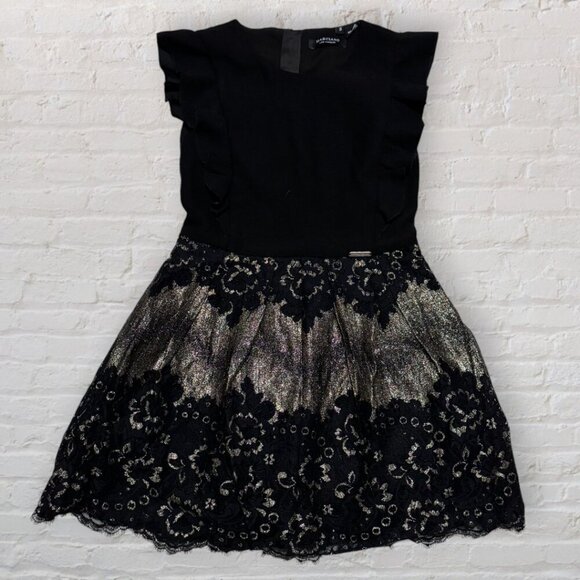 MARCIANO Los Angeles Sleeveless Black Lace Gold Shimmer Formal Party Dress 8 - Picture 1 of 5